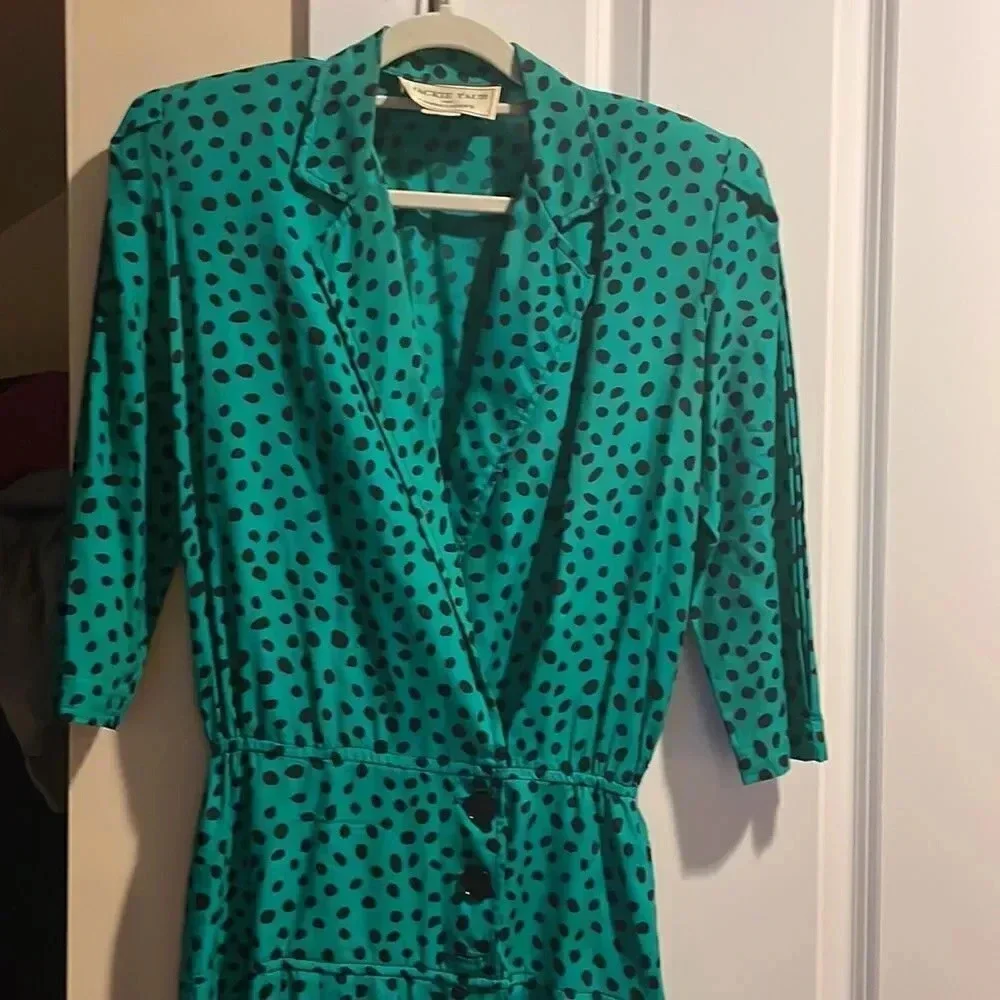 *Final Price* Jackie Taub Vintage Green Polka Dot Size 4 Dress OOAK